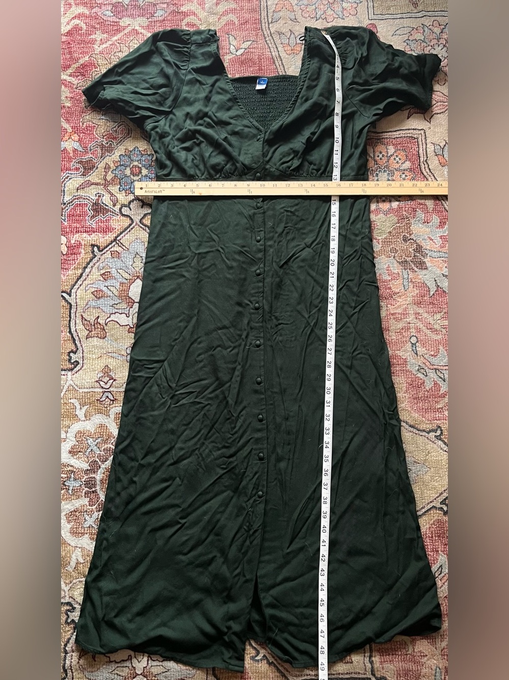 Old Navy sz large tall dark green button down crepe midi dress